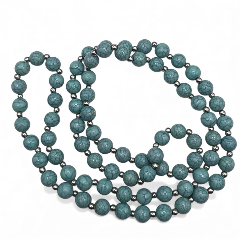 ❤️ Vintage Marbled Turquoise Long Beaded Necklace - Picture 2 of 7